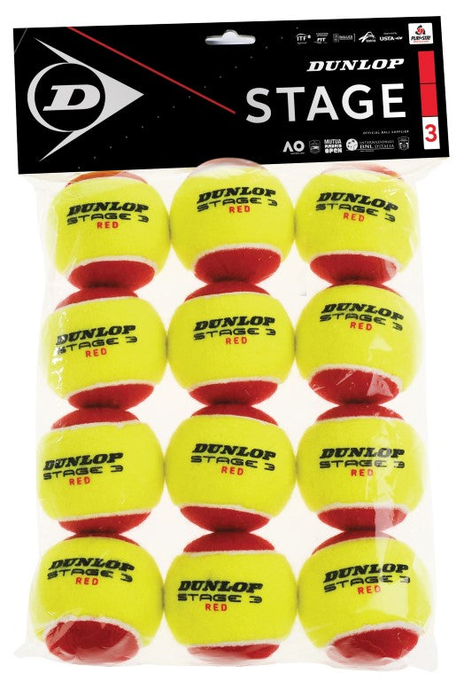 Tennis balls DUNLOP STAGE 3 RED 12-polybag ITF